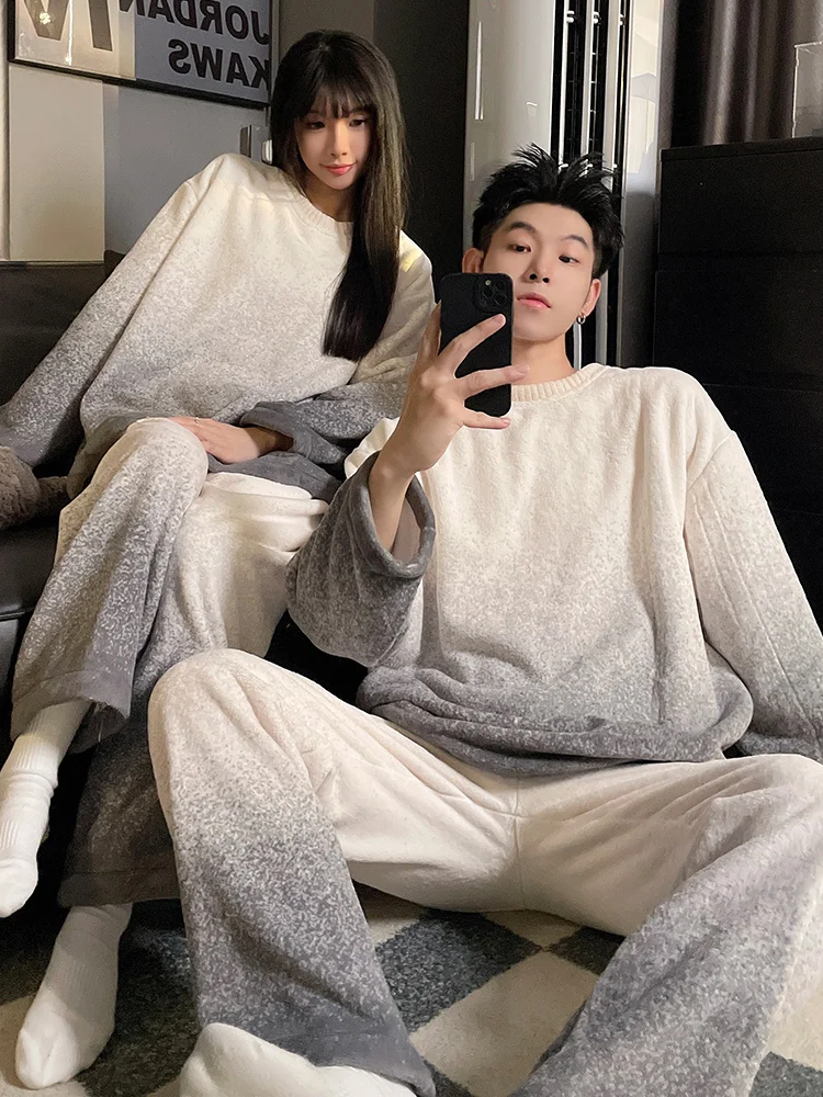 DAIMELU autumn sleepwear winter set couple pajamas women's coral fleece flannel thickened warm men's loungewear suit male nighty