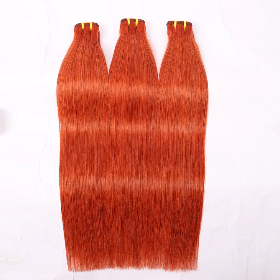 Yiwigs 10A Grade #350 Orange Ginger Colored Bone Straight  Raw Human Hair Bundles 100% 16-24 inches Brazilian Bundles extensions