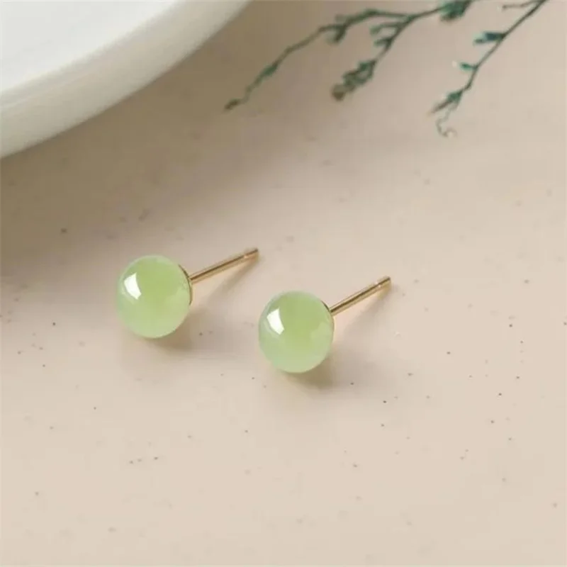 Senlissi- Retro Palace 6–12 mm natürliche Hotan-Jade-Ohrringe, 925er Sterlingsilber, Ohrstecker, 18 Karat Ohrringe für Damen, Schmuck, Geschenke – Detail 3