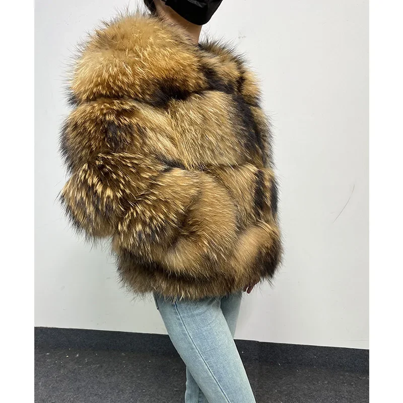 2024 Natural Raccoon Luxury Plus Size tops Clothing Curve coat Real Fur Coat Women\'s Jackets Winter Furry Vest Leather Female