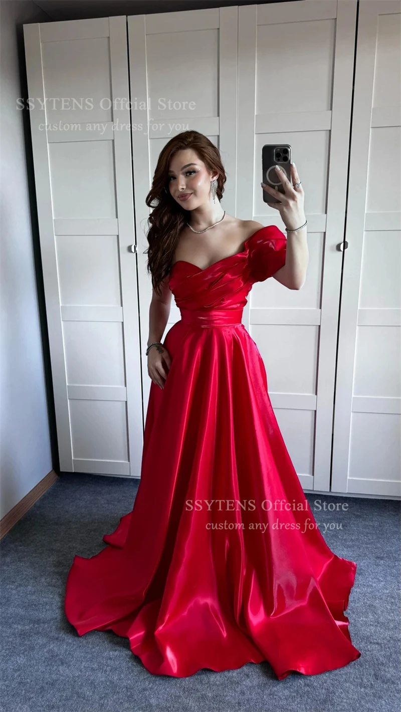 SSYTENS Red Elegant Prom Gown One Shoulder Party Dresses for Woman Wedding Guest Satin Saudi Arabia Evening Dresses Customized