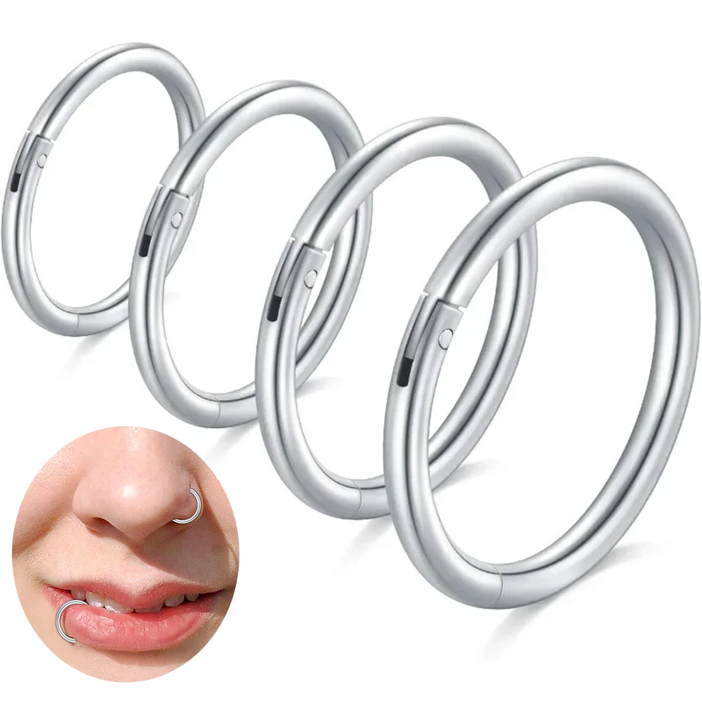 16 18G Septum Clicker Nose Rings Hoop Hinged Segment Helix Daith Tragus Cartilage Earrings Stainless Steel Lip Piercings Jewelry