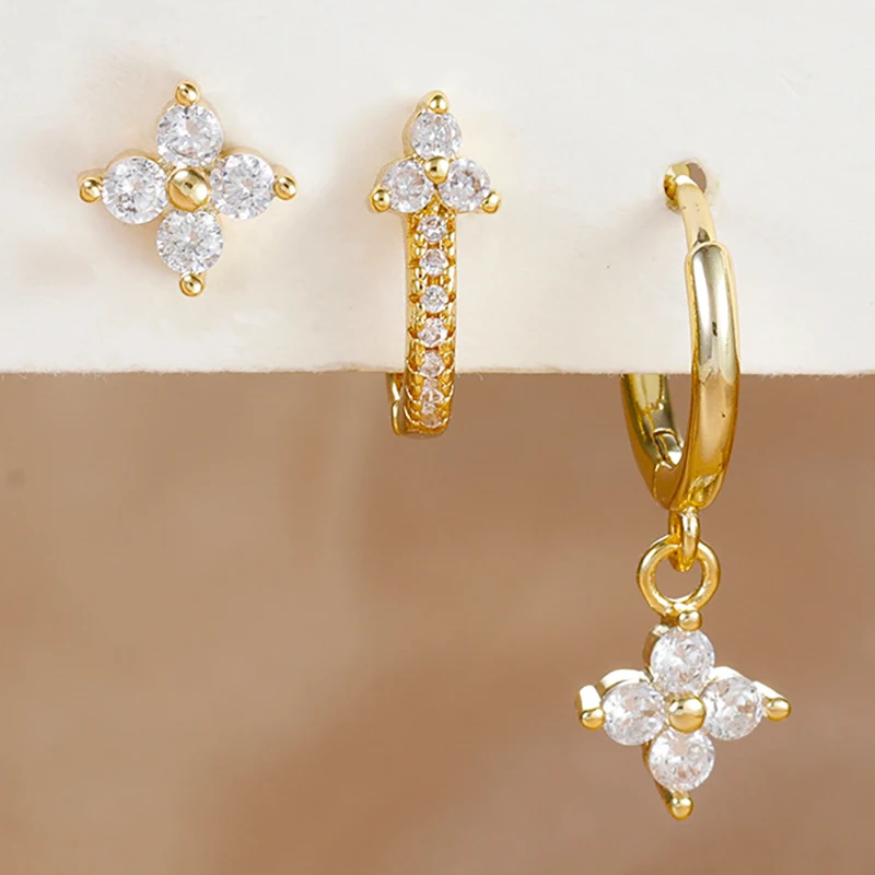 3PCS Fashion Stainless Steel Flower Small Hoop Earrings Set for Women 18K Gold Plated Huggie Cartilage Piercing Jewelry aretes image 4