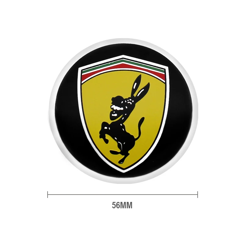 4pcs 56+60mm Ferrari Donkey Logo Badge Emblem Car Wheel Hub Center Caps Rim Cover Stickers For Ferrari Car Styling Accessories