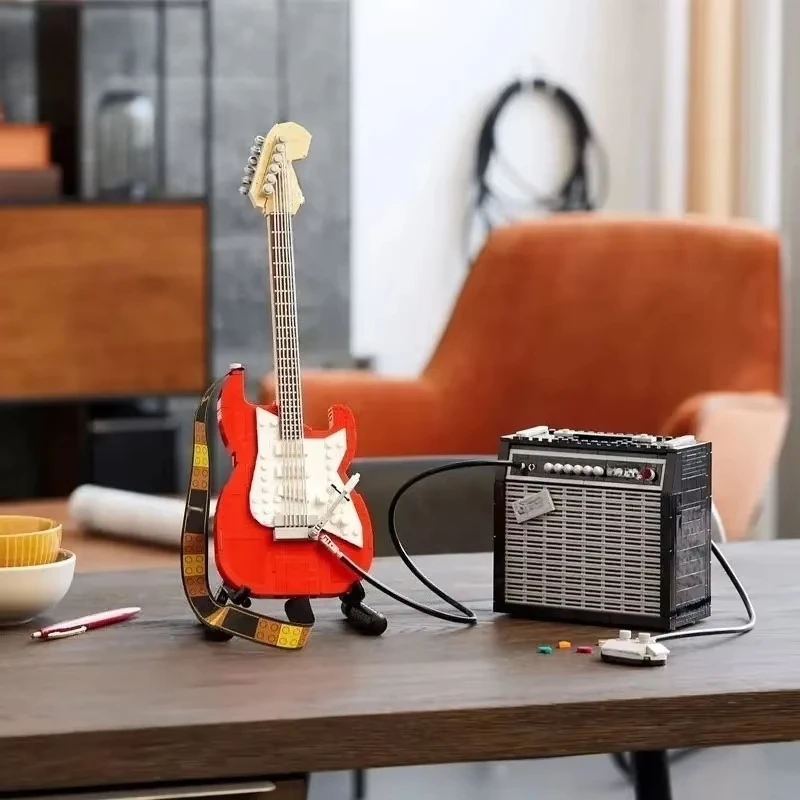 

Новый образовательный набор строительных блоков для музыкальных инструментов, гитары, подходит для рождественских подарков для детей, праздничные подарки, художественные