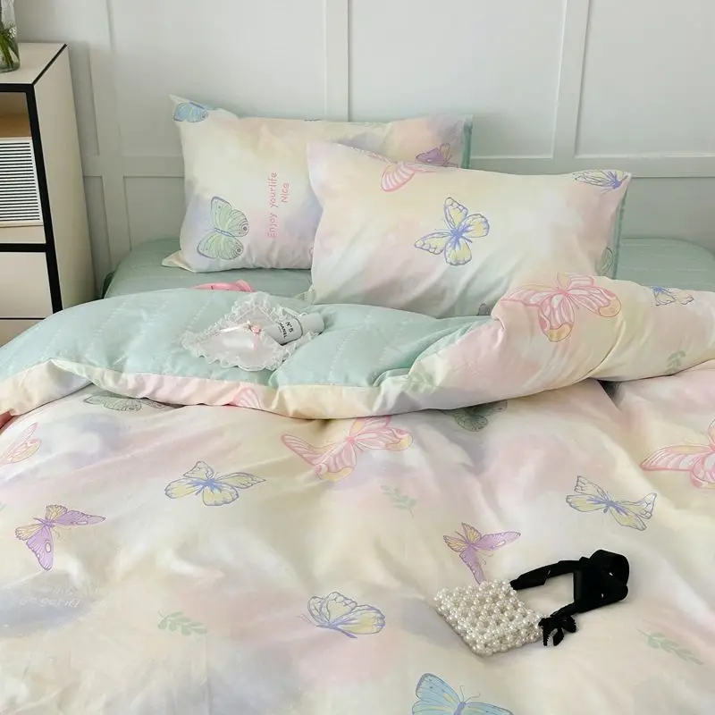 2025 Bedding Set New Spring Girls Ins Duvet Cover with Zipper No Filler Flat Sheet Pillowcase Single Queen Size Bed Linens