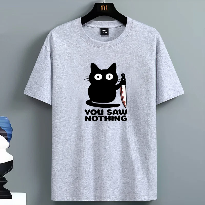 تي شيرت رجالي مضحك على شكل قطة مطبوعة أساسي برقبة دائرية 100% قطن، تي شيرت قابل للتنفس برقبة دائرية وأكمام قصيرة مناسب للجنسين للرجال والنساء