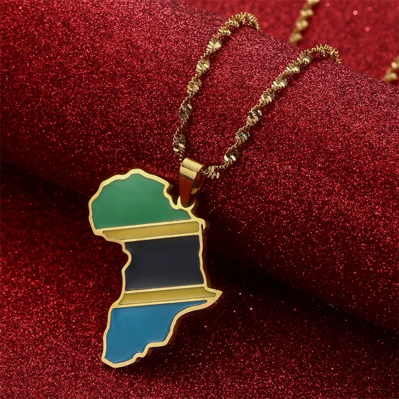 

Карта Африки, искусственное ожерелье, золотой цвет, нержавеющая сталь, Танзания, африканские ювелирные изделия, подарок