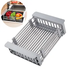 Retractable Stainless Steel Kitchen Sink Shelf Dish Rack Adjustable Sink Rack Kitchen Dish Holder Fruits Vegetable Drainer Tool