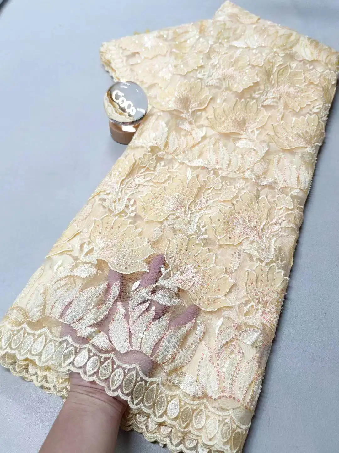 

African Nigerian High-Quality 2025 Tulle Lace Fabric Sequins for Prom Dresses Beads Embroidery Net Cloth Sewing 5Yard XL108