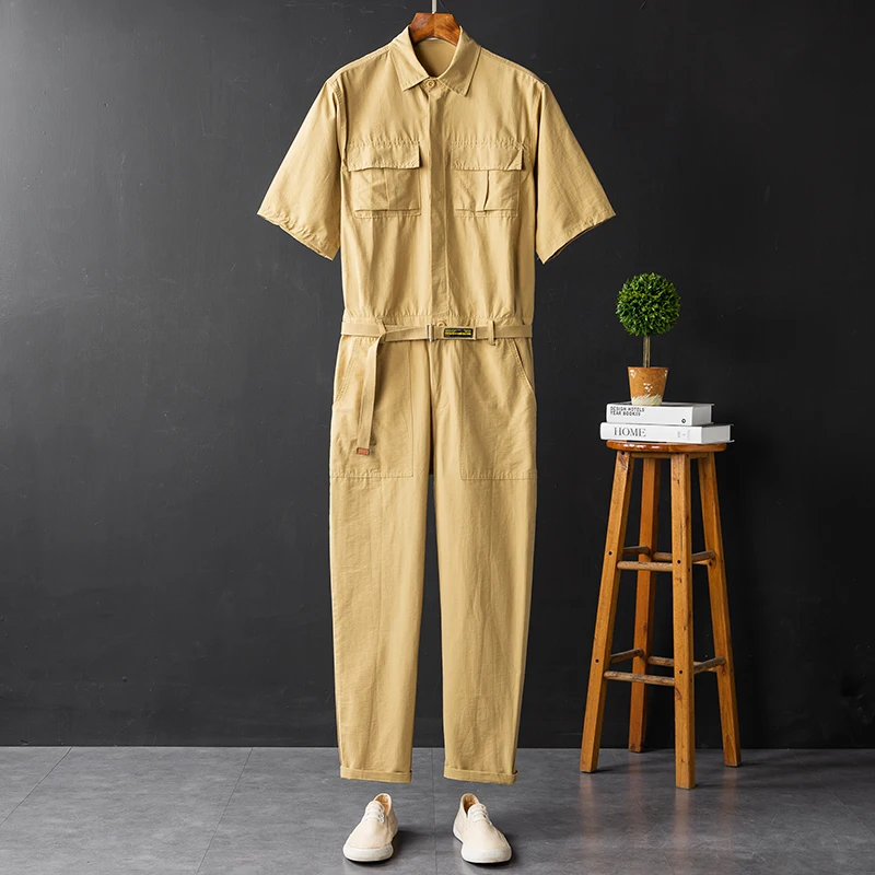 

Men's Summer Thin ort Sve Overall Suit Casual Versatile i Color Workwear Pants Loose Fit Youthful Energy Sle