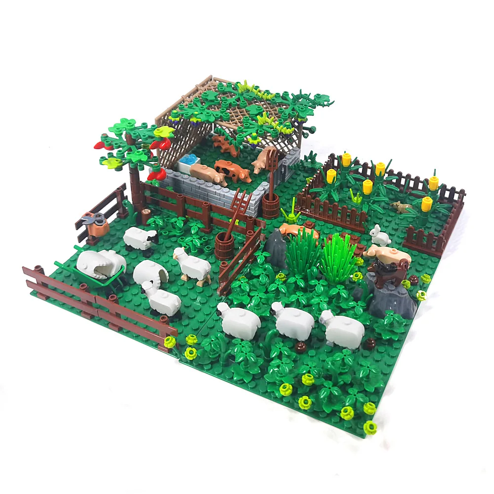 Sheepfold Grassland Long Haired Sheep Goat Pigsty Farm Ranch Scenes Compatible With LEGO MOC Building Blocks Bricks Toys