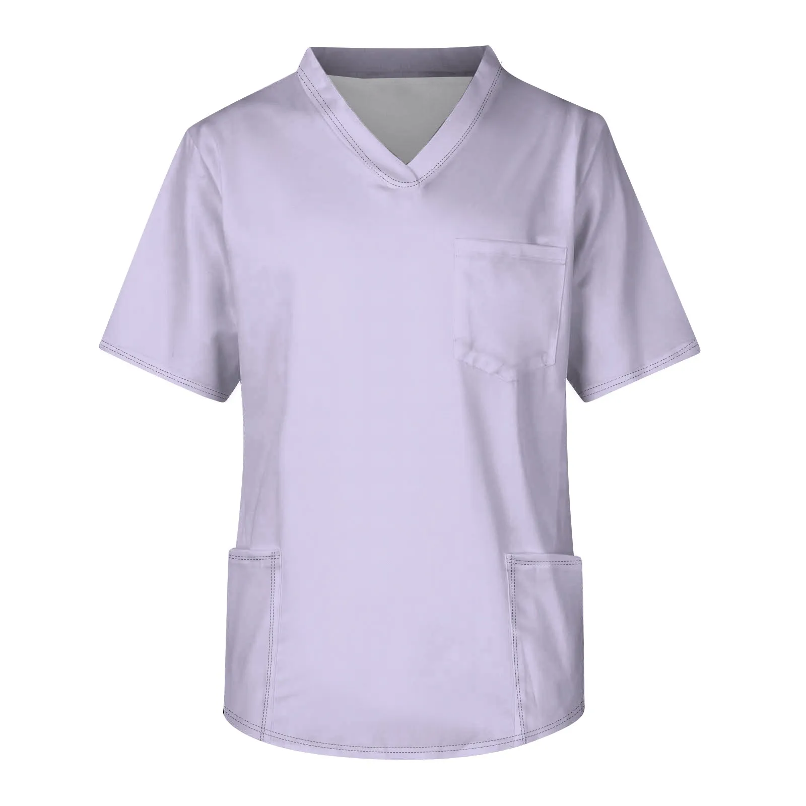 Verão esfrega superior uniforme de enfermagem cor sólida manga curta com decote em v trabalho de enfermagem camiseta com bolso hospital farmácia trabalho terno