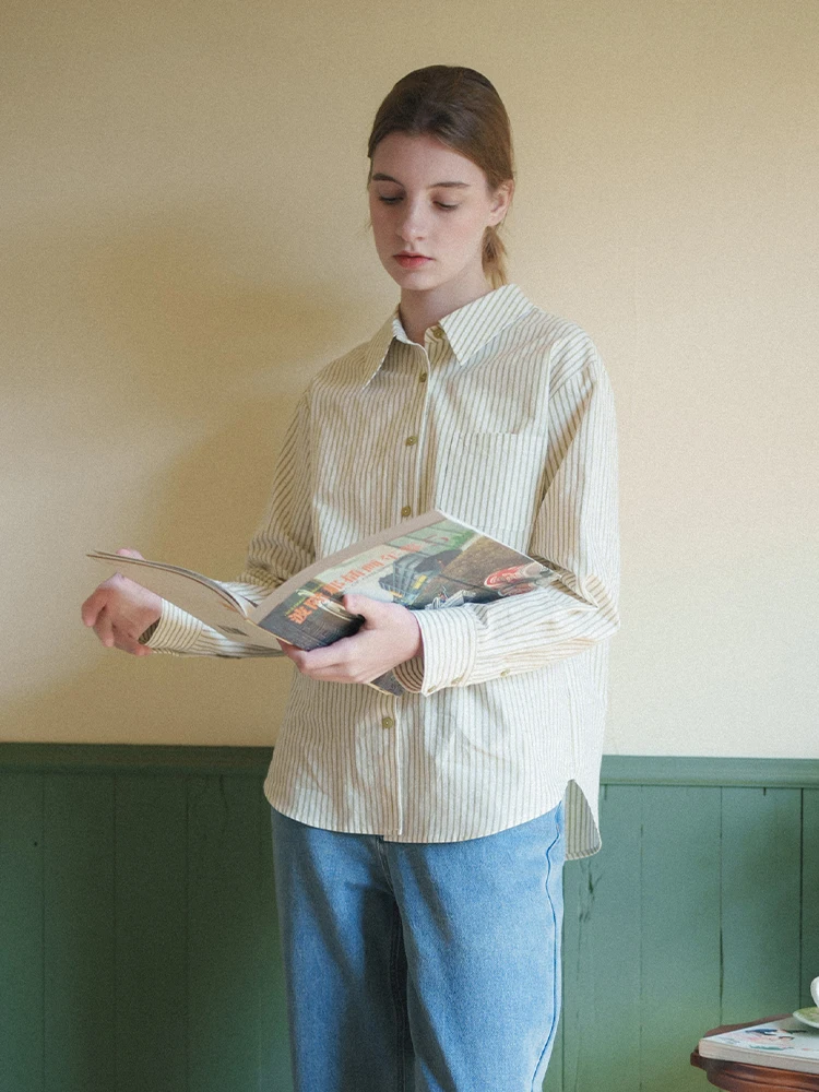 

MARCHNOON French Style Loose Fit Striped Linen Shirt Women's Moisture Wicking Sun Protection Casual Top Summer Outerwear