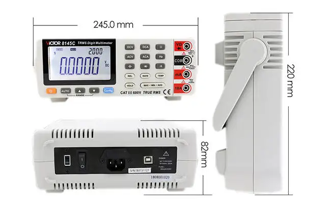 8145C Digital Bench Multimeter 4 1/2 Digits (22000)21mm TRMS Frequency Meter With USB Auto Range 1000V/10A with Backlight