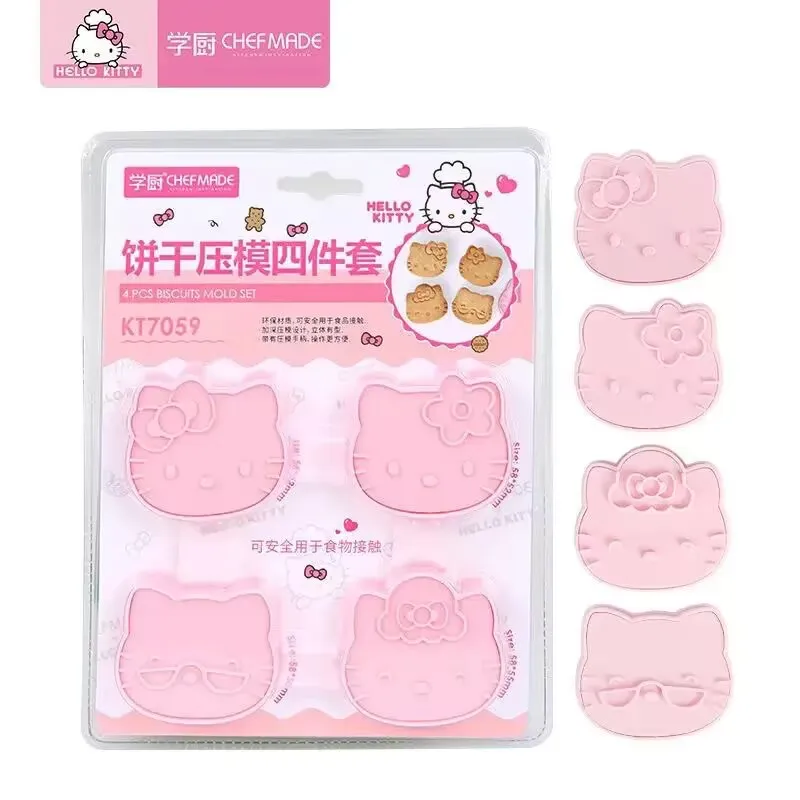 Miniso 4pcs/set Sanrio Hello Kitty Cinnamoroll Shape Biscuit Mold Anime Cartoon 3D Stereo Push Type Kitchen Cookies Baking Tools