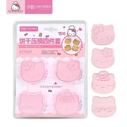 keeppley 4pcs/set Sanrio Hello Kitty Cinnamoroll Shape Biscuit Mold Anime Cartoon Stereo Push Type Kitchen Cookies Baking Tools