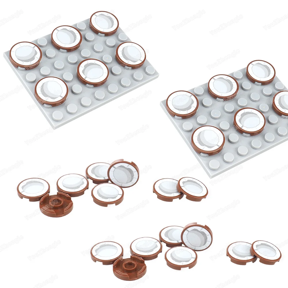 Half open Coconut water Pattern 14769 Building Block Printed 2x2 Circle Tiles Parts MOC Figures Food Equipment Model Gifts Toys