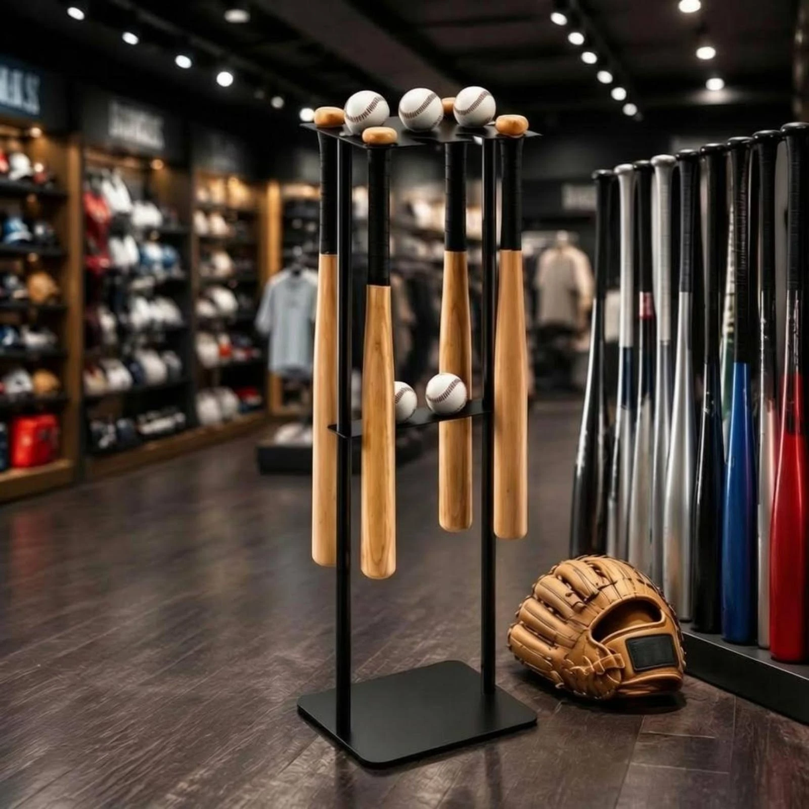 Metal Baseball Display Rack Mobile Baseball Club Storage Rack Floor Club Holder Free Standing Stable Base for Sports Room