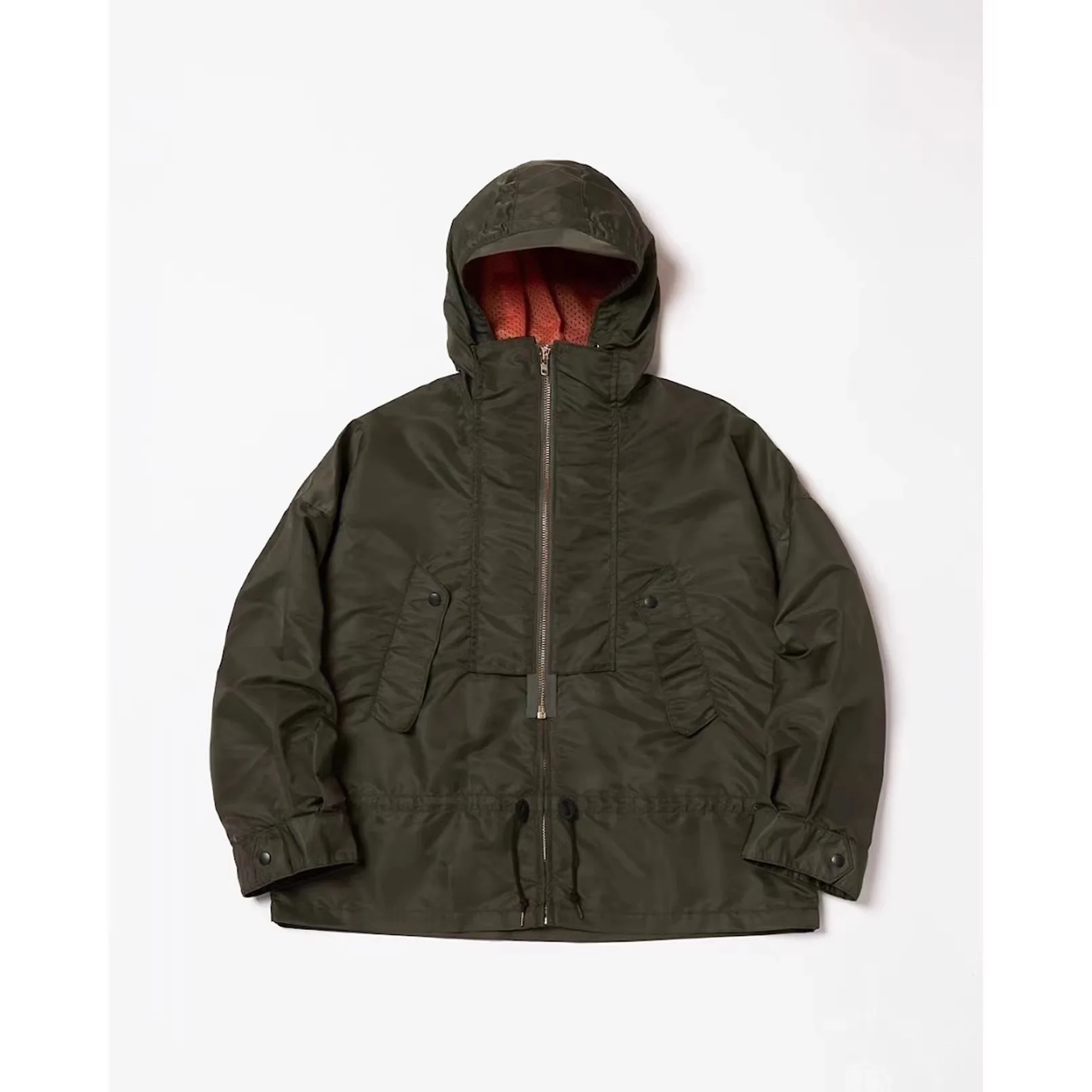 اليابان 23SS كولور آبي تشغيل لونين نايلون مقاوم للماء سحاب مزدوج فضفاض معطف مقنع كم طويل هوديي #6