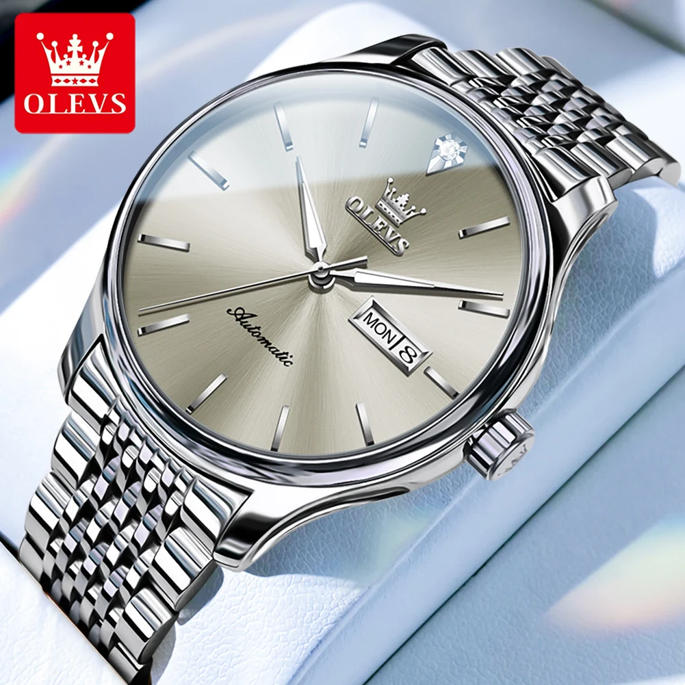 

OLEVS Business Mens Watches Top Brand Luxury Mechanical Watch for Men Stainless Steel Waterproof Week Date Automatic Wristwatch