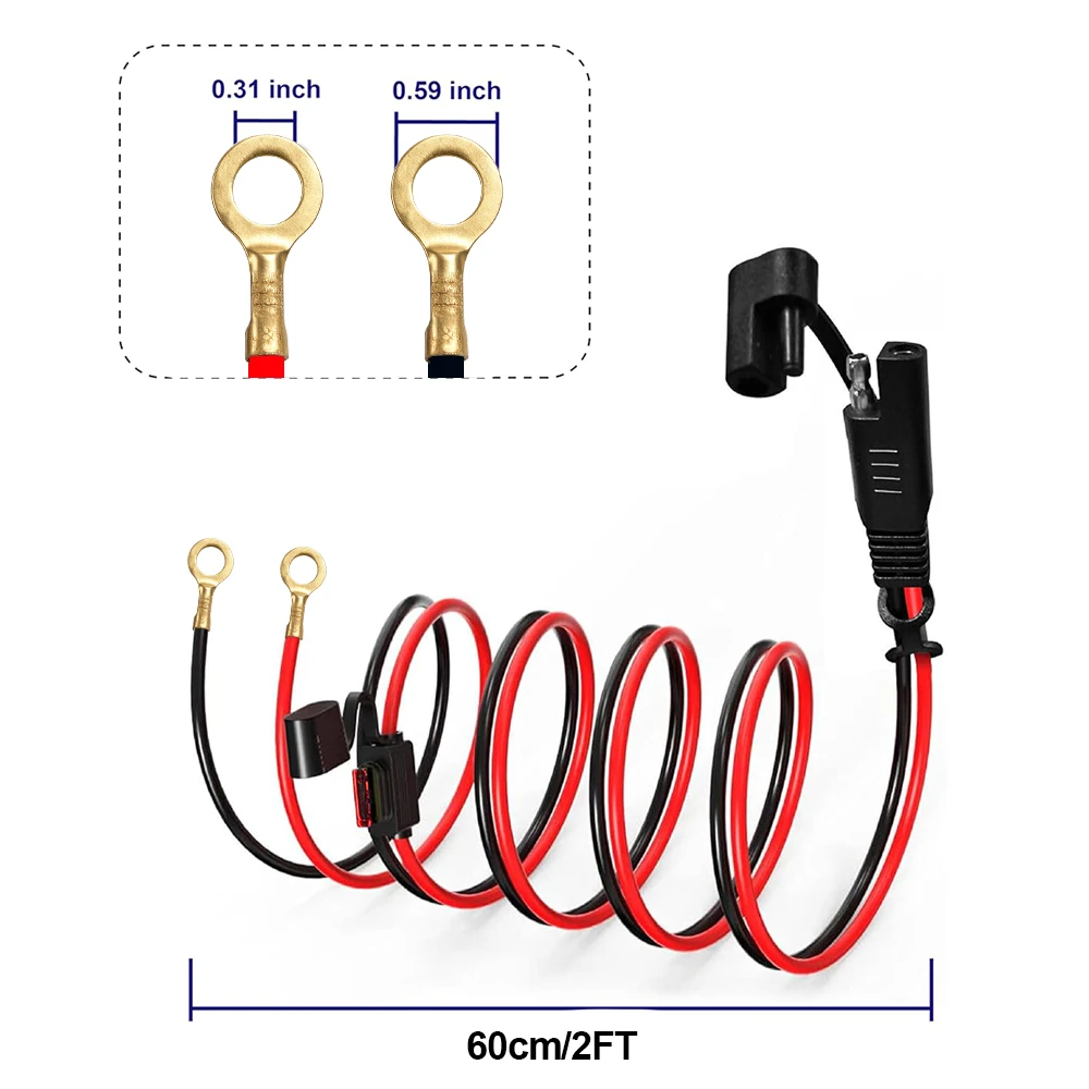 60CM 18AWG SAE zu O-Ring Kabelbaum mit 10A Sicherung SAE Verlängerungskabel Adapter Auto Motorrad Zubehör – Detail 7