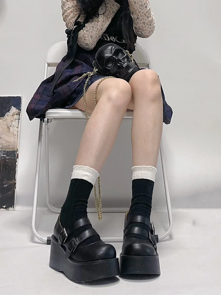 

Ballet Mary Jane Shoes Round Toe Black Shoes Breathable Leather Single Shoes Sweet Cool Thick Soled Lolita Girls Single Shoes