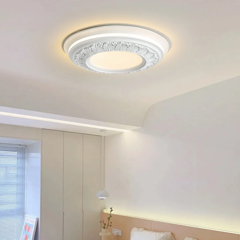 SANDYHA European Relief Design Ring Ceiling Light Resin Lampshade Dimmable LED Lamps for Living Room Bedroom Decoration Home