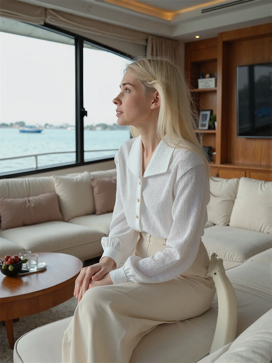 

Office Lady Casual Shirts Graphic Tee Blouses Women's Clothing Autumn Streetwear Trend Stand Single Breasted Versatile Heavy Ins