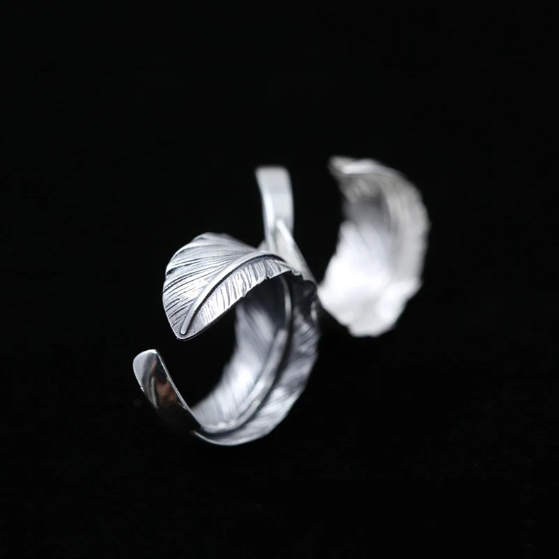 Men's Ring 100% Real 925 Sterling Silver Feather Brand Couple Ring Female Jewelry Thailand Silver Vintage Style Rings