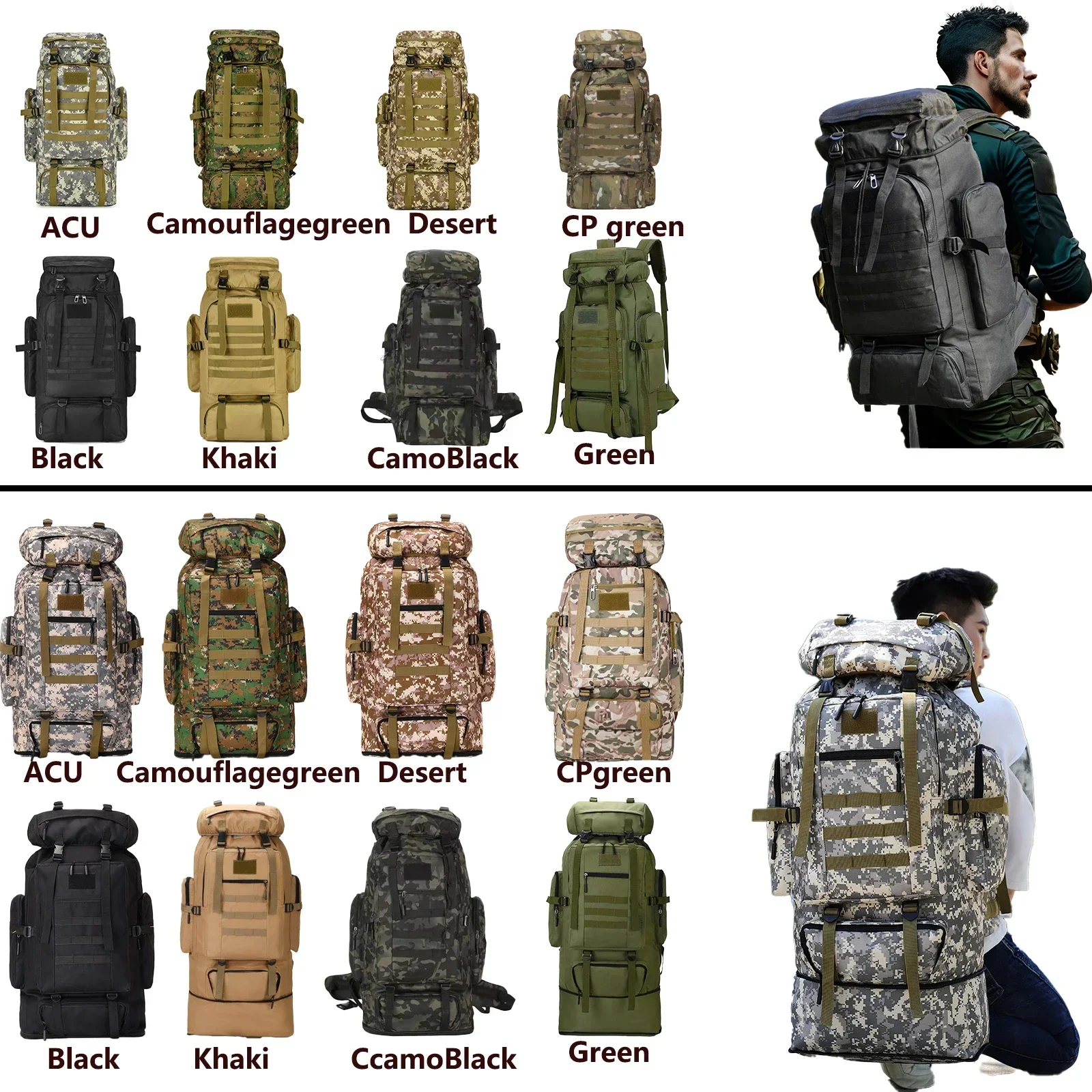 Mochila de Montañismo de 80L/100L, Mochila Táctica, Mochila Grande para Senderismo, Camping y Viajes al Aire Libre