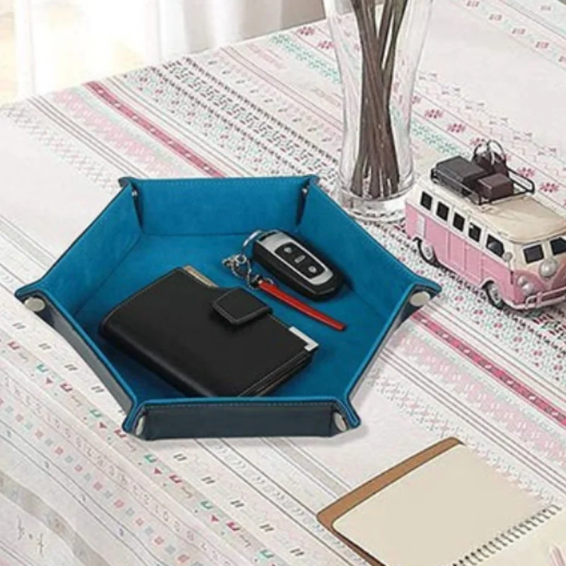 1PC Storage tray Desktop storage box Hexagon Velvet fabric Foldable Desktop games Key Sundries Dice storage