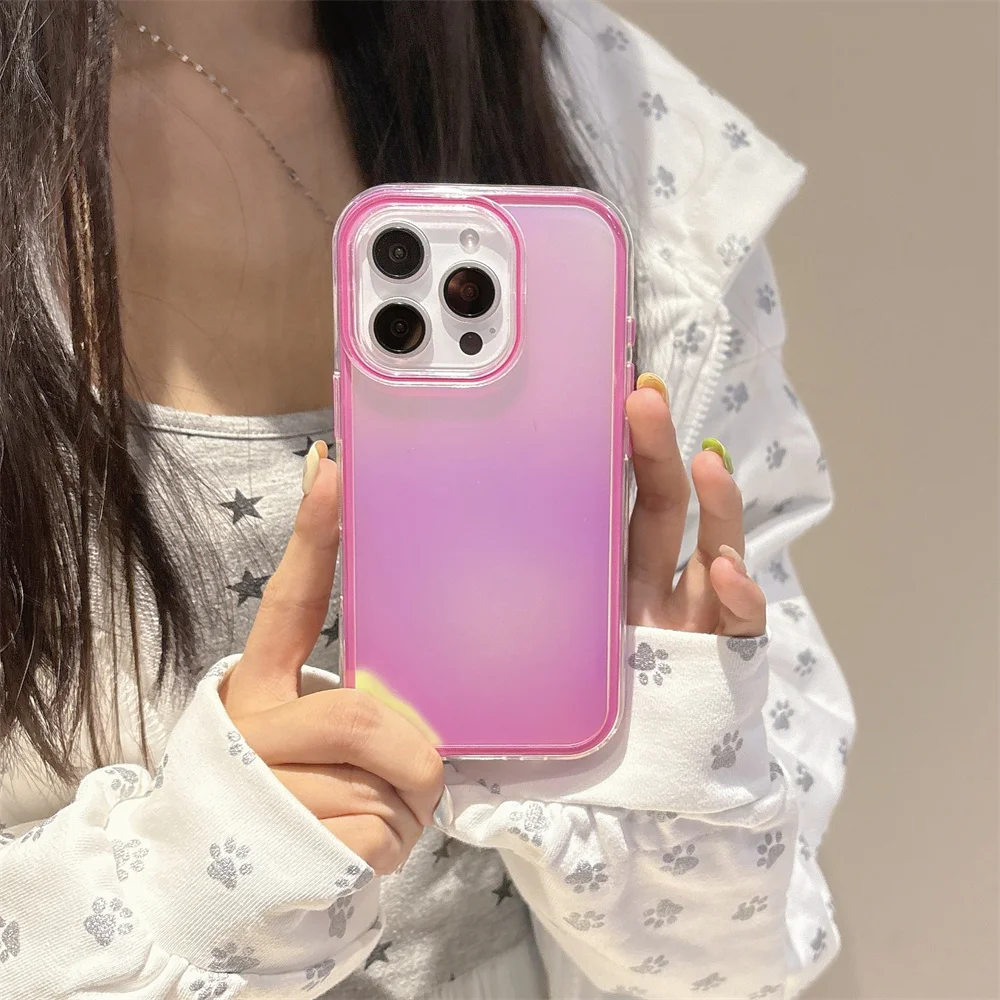 2IN1 Dazzling Laser Aurora Glitter Phone Case For iPhone 16 15 14 13 12 11 Pro Max Candy Color Bumper Protector Shockproof Cover