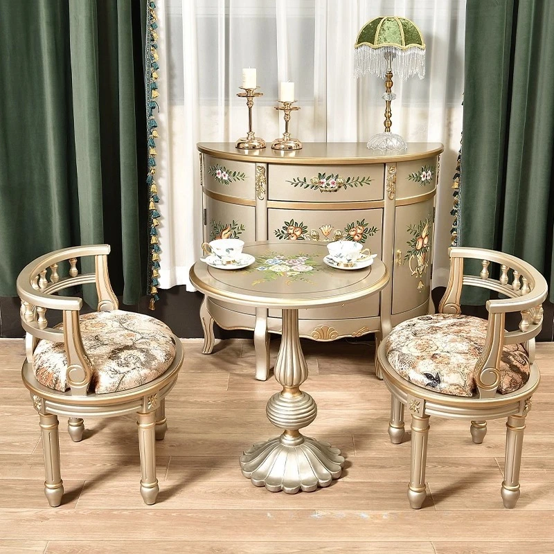 

American single solid wood chair balcony leisure chair retro back chair dressing stool European living room painted small