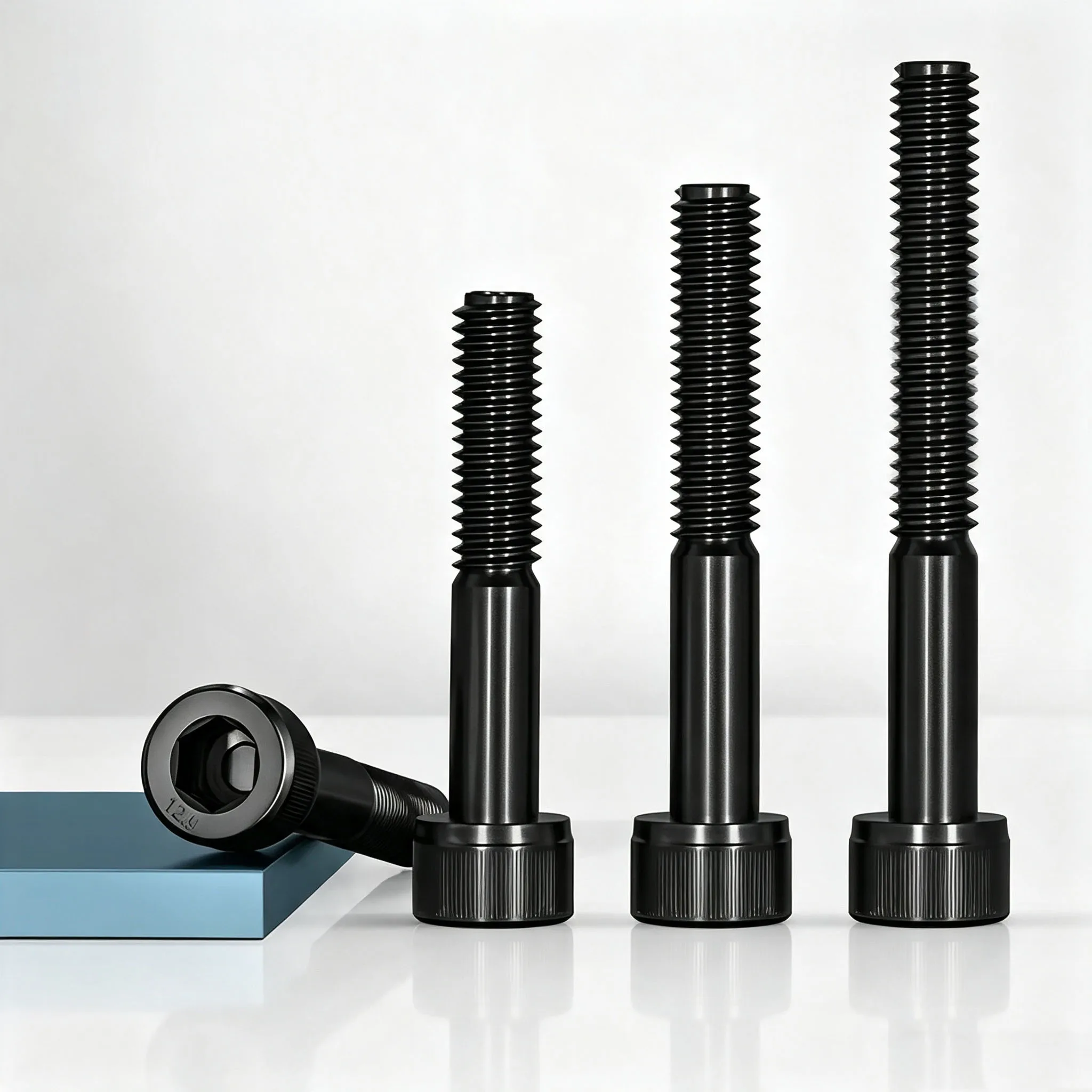 12.9 Grade Black Oxide Hex Socket Knurled Bolts UNC UNF 5#-1/2 Inch DIN912 Partial Thread Connection Fastener Screws