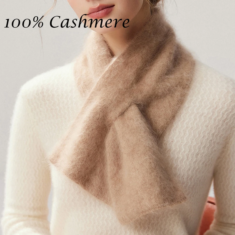 100% Cashmere Cross Collar Scarf  Luxury Thicken Cashmere Solid Color Long Furry Scarf  Neck Warmer Cold Proof Scarves for Women