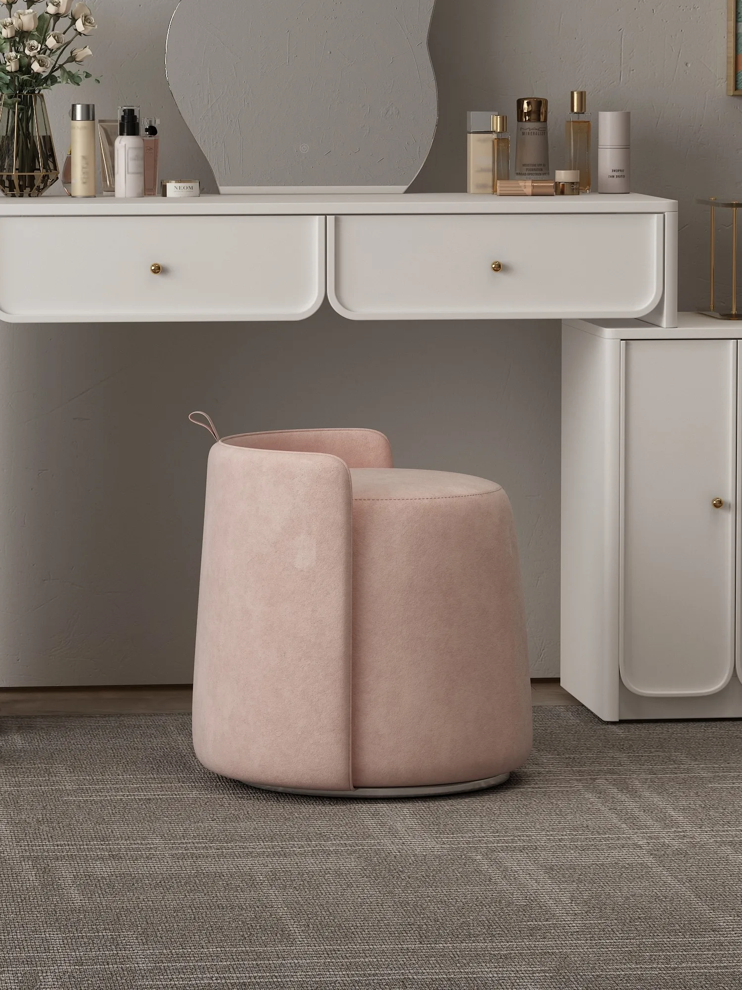 Dressing stool flannel casual pink seat pier premium cream style household flannel low stool