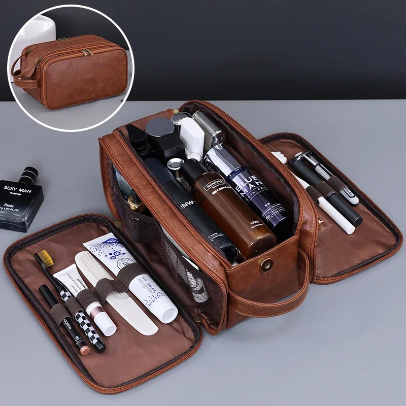 Travel PU Toiletry Bag Multi Pockets For Women Men Essentials Makeup Bag Waterproof Hanging Bag Cosmetic Washing Organizer Bag