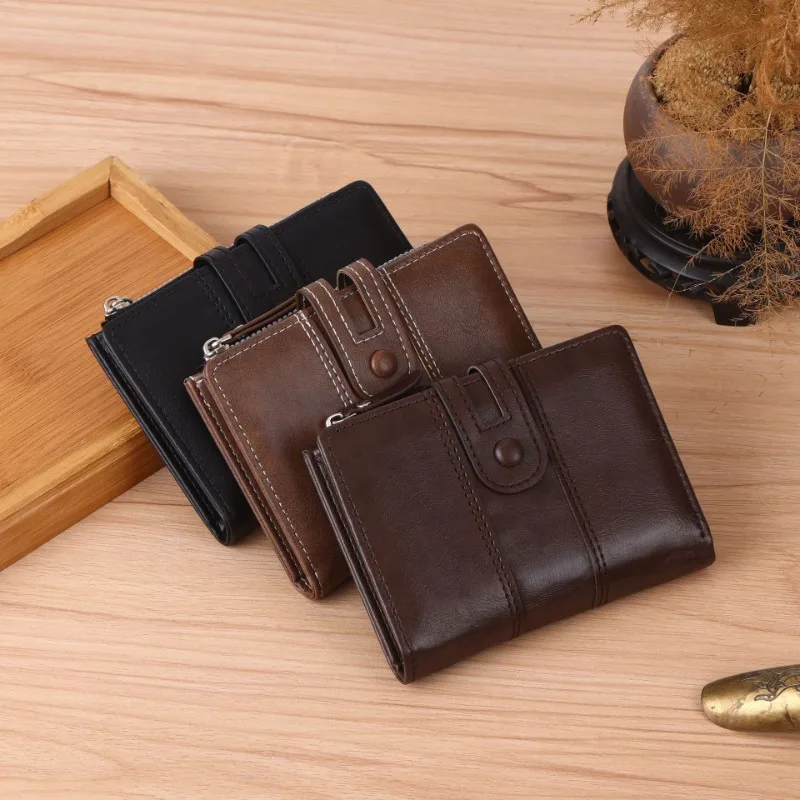 

retro purse multi card double zipper wallet Soft leather coin wallet Multi functional short wallet