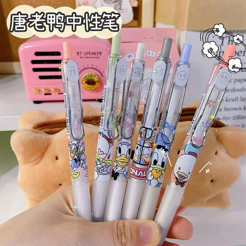 6PCS new Disney ins retro style cartoon Donald Duck press ballpoint pen 0.5 black ink gel pen cute office school supplies gift