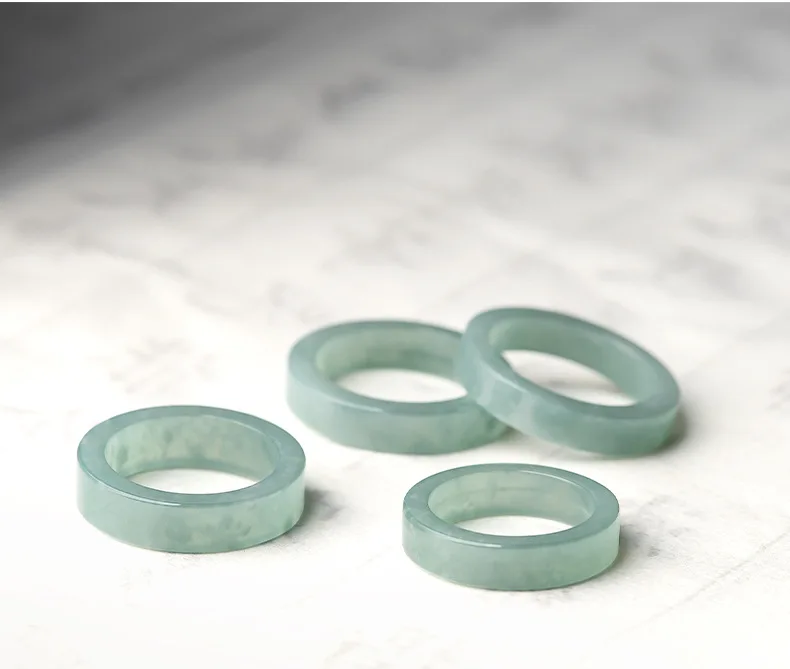 Natural Old Pit A Goods Jade Light Blue Water Ring For Men's Gifts Women's Couple Ring Ice Jadeite Square Jewelry Drop Shipping