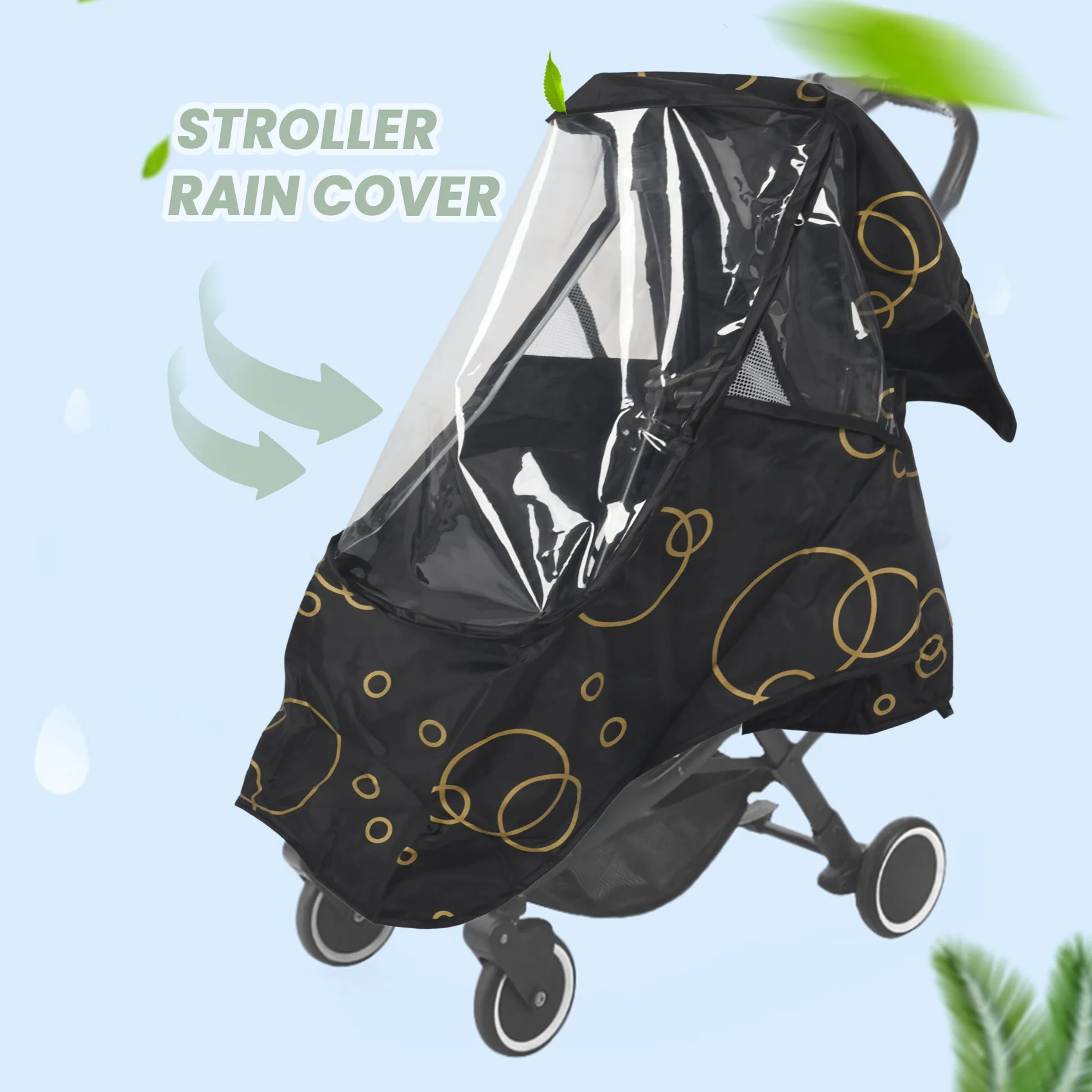 Universal Stroller Capa De Chuva, Impermeável, Vento, Escudo De Poeira, Bebê Pushchair, Pram, Recém-nascido, Preto