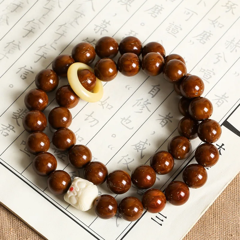 Lucky Zi Jin Shu Bodhi Seed Xingshi Hand-Held Buddha Beads Double Ring Bracelet