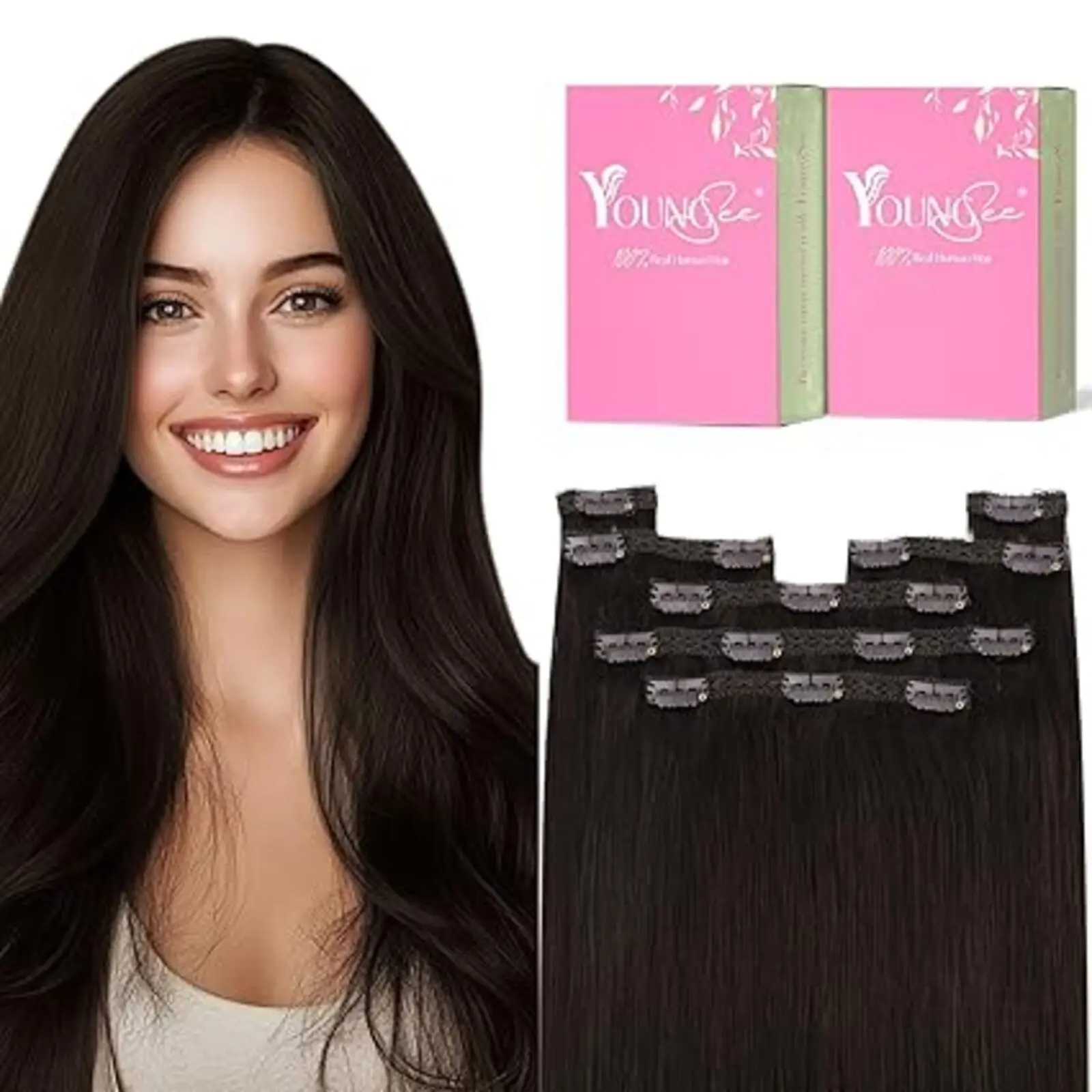 YoungSee Clip in capelli estensioni umane capelli Remy lisci veri capelli umani lisci senza cuciture 7 pezzi Clip capelli brasiliani