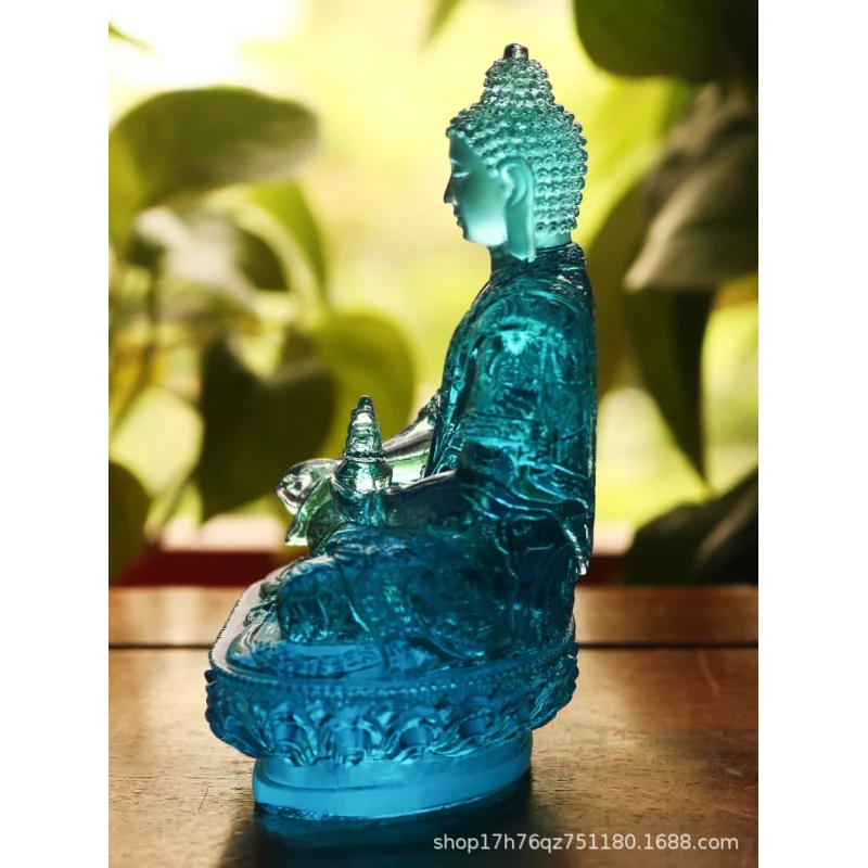 Traditional Glazed Medicine Statue Home Decoration Buddha Hall Worship Antique Zen Clouds