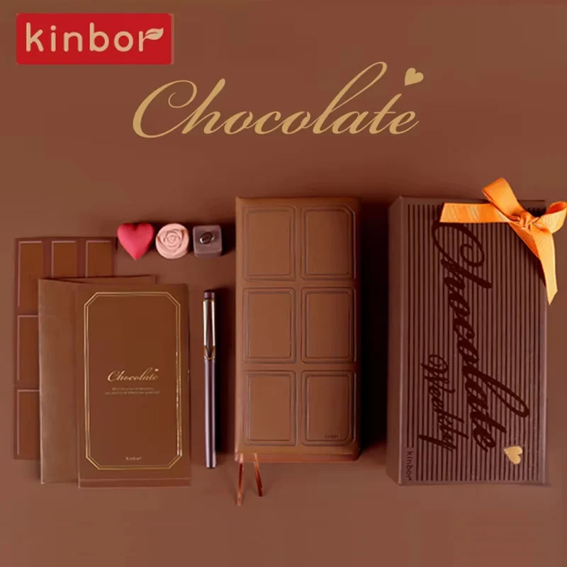 Kinbor Chocolate Weekly Planner Gift Box Set Pocket Daily Monthly Journal Notebook with Fountain Pen Fridge Stickers Stationery