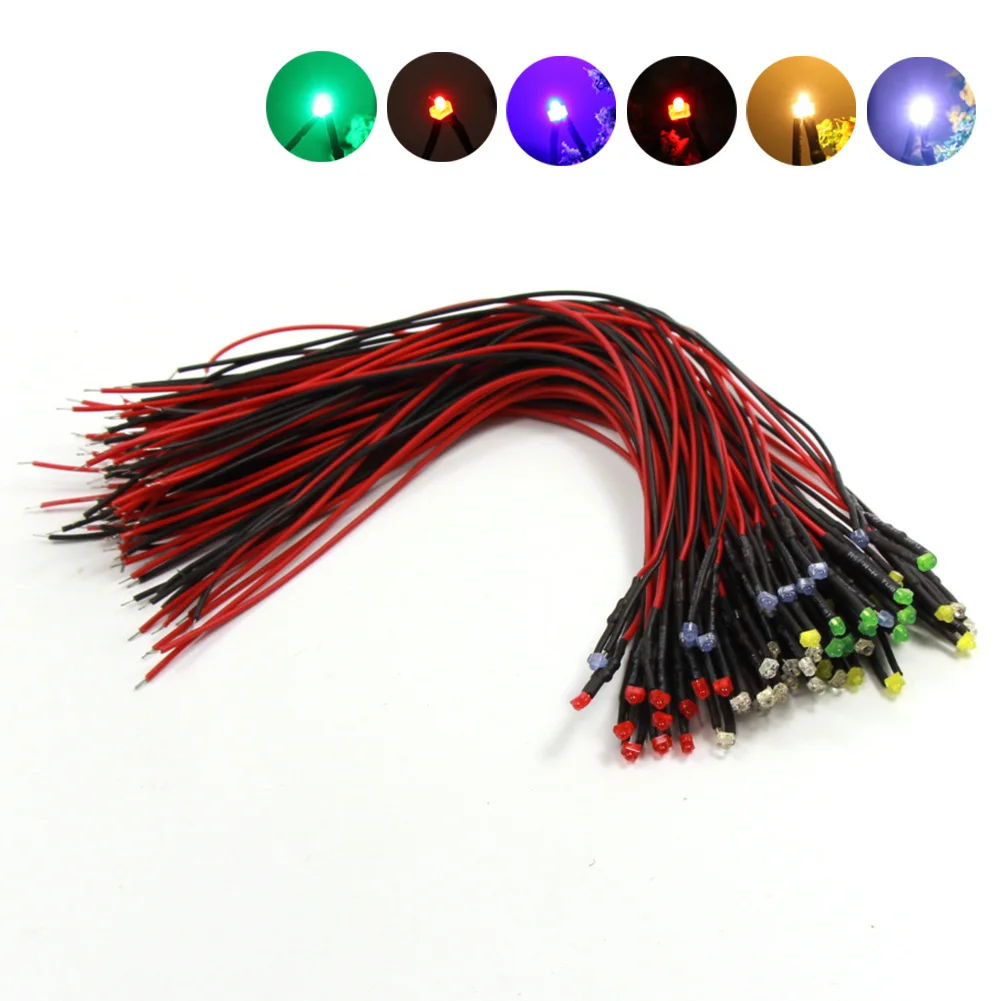 Evemodel 20pcs Pre-wired 1.8mm LED Lamp Light 20cm Cable 12V DC Warm Bright Red Yellow Green Blue L1218