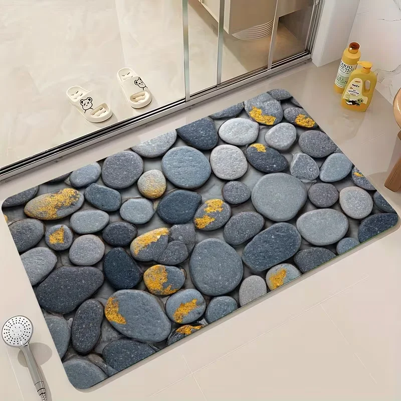 Home Bathroom Spa - Realistic Cobblestone Print Non Slip Door