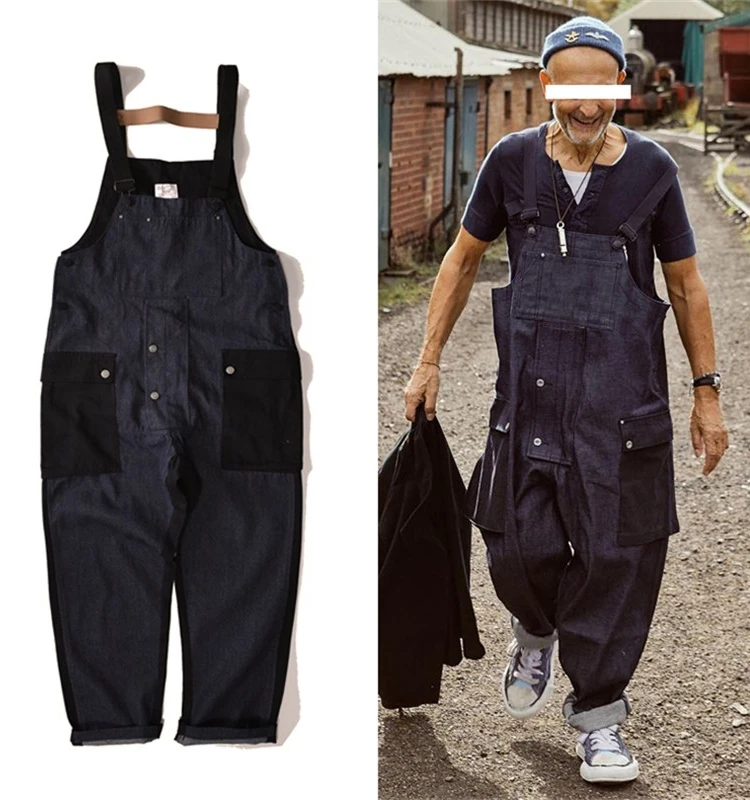 

Kazuki Kuraii Japanese Sle Overalls Men's Tall Denim Strap Pants Spring Workwear Dad Jeans Long Trousers Casual Cotton