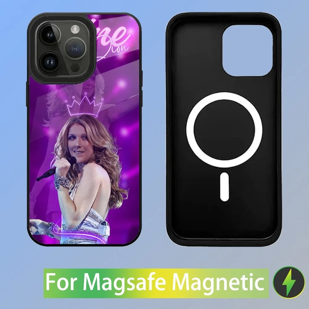 حافظة هاتف C-Celine D-Dion 90S Singer لهاتف iPhone 16,15,14,13,12,11,Plus,Pro,Max Mini Magsafe شحن لاسلكي مغناطيسي